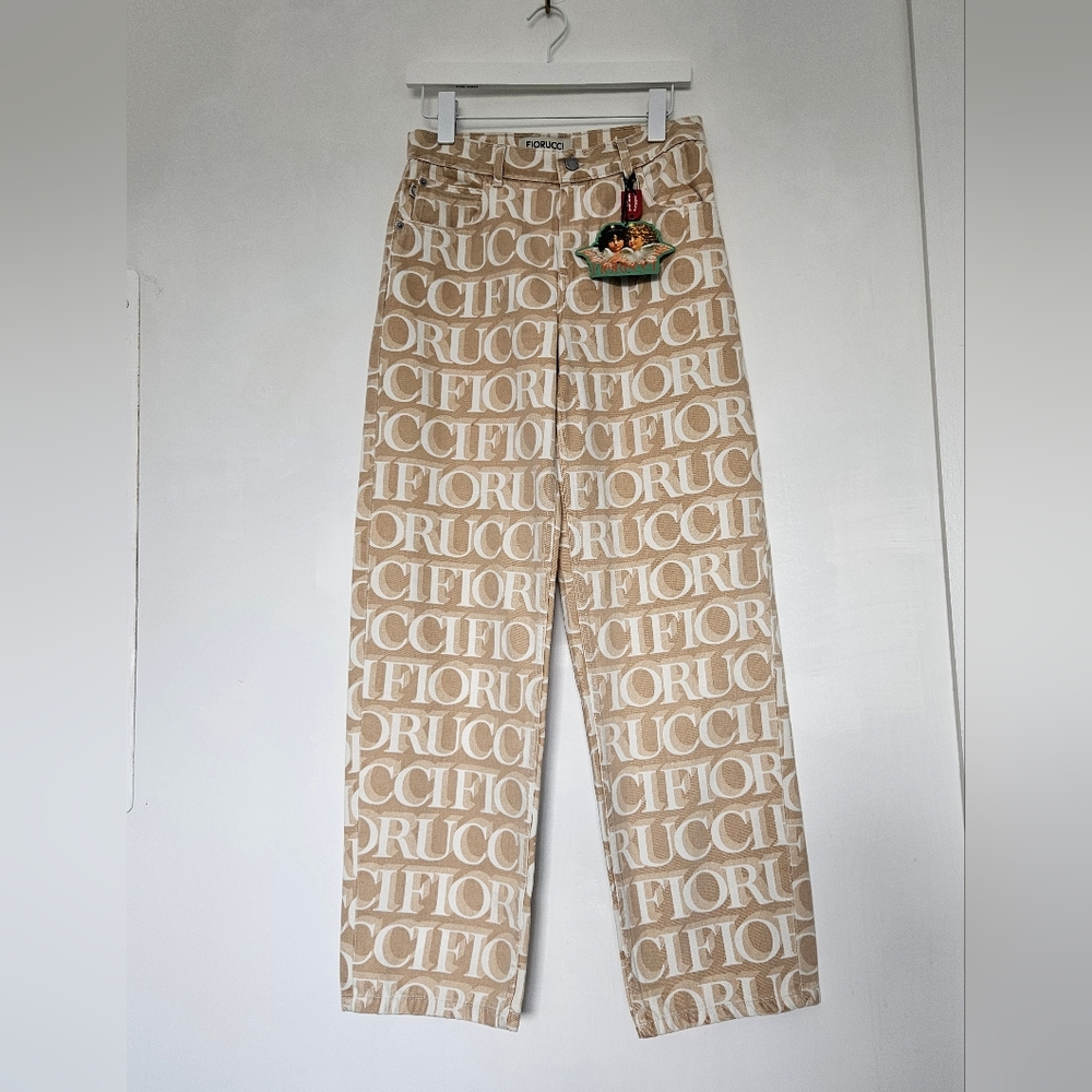 Nwt Fiorucci Italy Patti Ecru With White Lazer Monogram Jeans - Picture 2 of 16